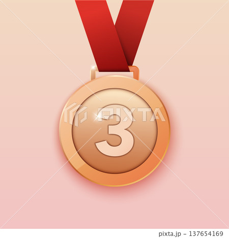Bronze medal for third prize. Vector illustration. Bronze medal for third prize. Vector illustration. 137654169