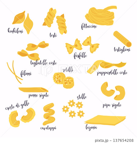 Vector illustration set of different types of pasta. 137654208
