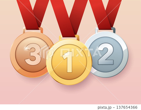 Set of gold, silver and bronze medals. Flat design style modern vector illustration. 137654366