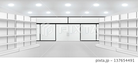 Shopping mall aisle with shelf mockup for branding 137654491