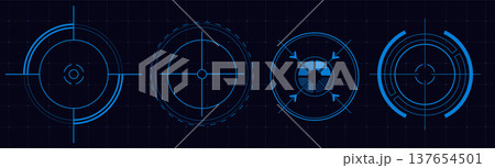 Hud circle frames, neon glowing target interface Hud circle frames, neon glowing target interface 137654501