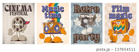 Retro cinema posters with groovy characters 137654511