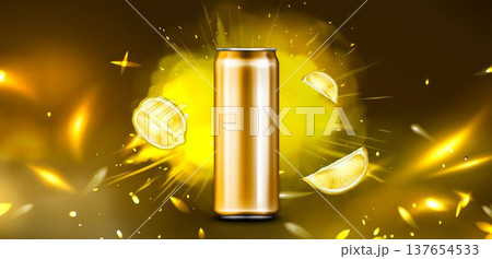Energy drink can with explosive blue powder effect 137654533
