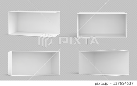 3D corner booth mockup, white walls, empty display 3D corner booth mockup, white walls, empty display 137654537