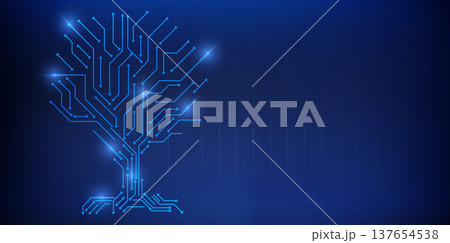 Digital circuit tree with roots, abstract banner Digital circuit tree with roots, abstract banner 137654538