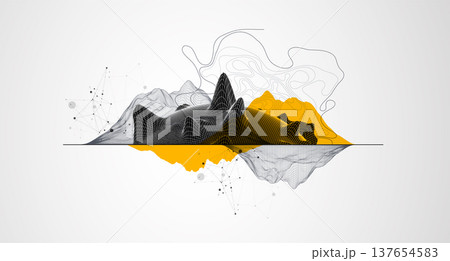 Trendy abstract wireframe background. Mountain art elements. Surface illustration. Vector. Trendy abstract wireframe background. Mountain art elements. Surface illustration. Vector. 137654583