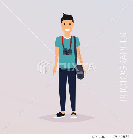 Photographer with camera. Flat design modern vector illustration concept. 137654626