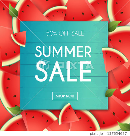 Summer Sale Banner. Poster, Flyer,  Vector. Blurred background. 137654627