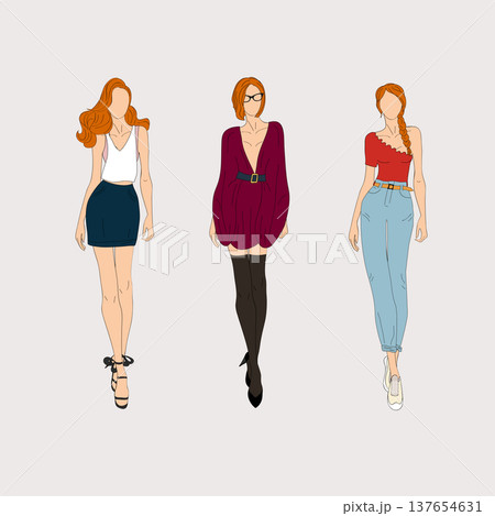 Hand drawn fashion models. Vector illustration concept. Hand drawn fashion models. Vector illustration concept. 137654631