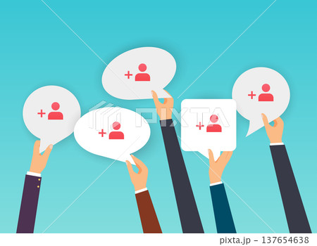 People holding Speech Bubbles with subscribers icon. Flat design modern vector illustration concept. 137654638