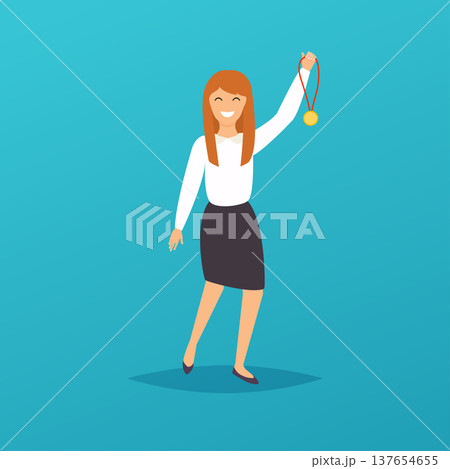 Businesswoman character celebrates she victory. Flat design modern vector illustration concept. Businesswoman character celebrates she victory. Flat design modern vector illustration concept. 137654655