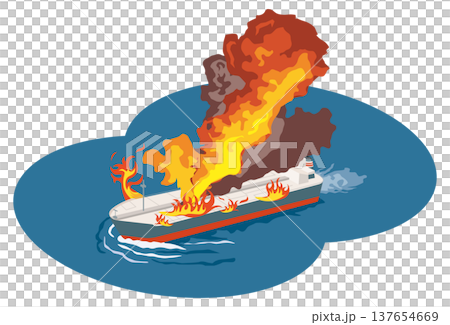 炎上する石油タンカーのイメージイラスト 炎上する石油タンカーのイメージイラスト 137654669