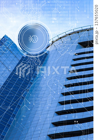 Digital technology meets architecture in a modern city setting with circuit design elements Digital technology meets architecture in a modern city setting with circuit design elements 137655020