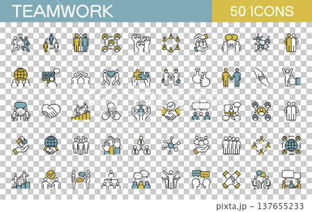 Line icon set for teamwork and business (color) 137655233