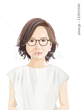 メガネをかけた大人女性の微笑イラスト メガネをかけた大人女性の微笑イラスト 137655500