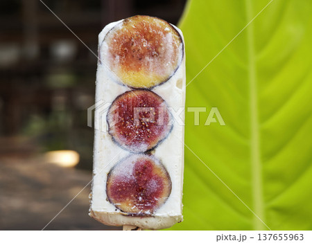 Ice cream bar mixed with fresh figs and Vanilla Greek yogurt 137655963