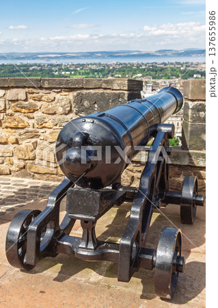 Historic artillery cannon at fortress viewpoint 137655986