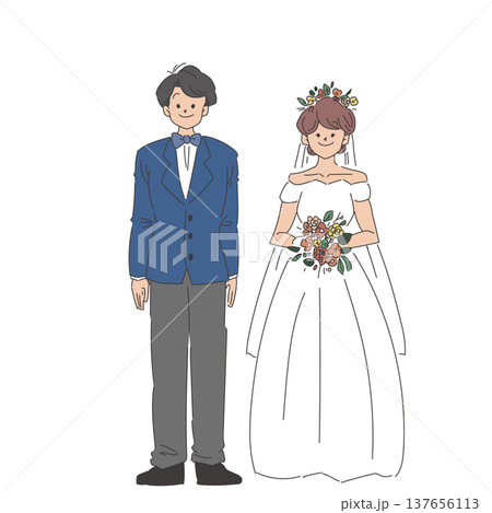 横に立って並ぶ新郎新婦 横に立って並ぶ新郎新婦 137656113