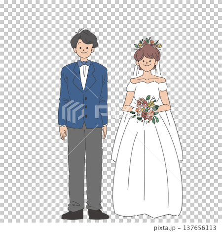 横に立って並ぶ新郎新婦 横に立って並ぶ新郎新婦 137656113