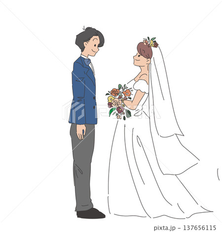 向かい合う新郎新婦 向かい合う新郎新婦 137656115