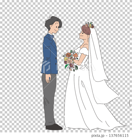 向かい合う新郎新婦 向かい合う新郎新婦 137656115