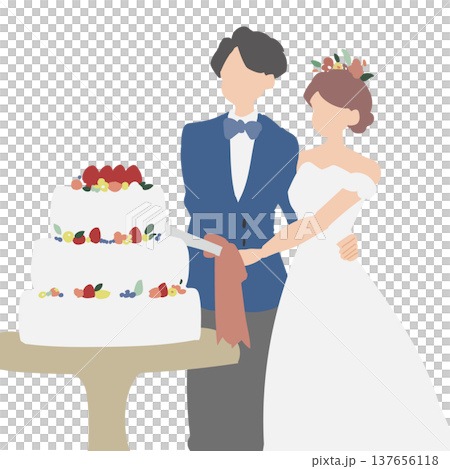 ケーキ入刀をする新郎新婦 137656118