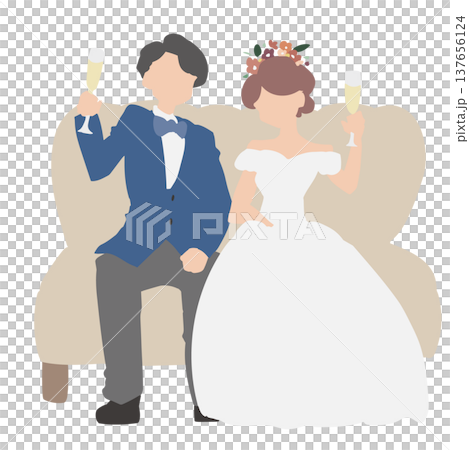 ソファに座って乾杯する新郎新婦 ソファに座って乾杯する新郎新婦 137656124