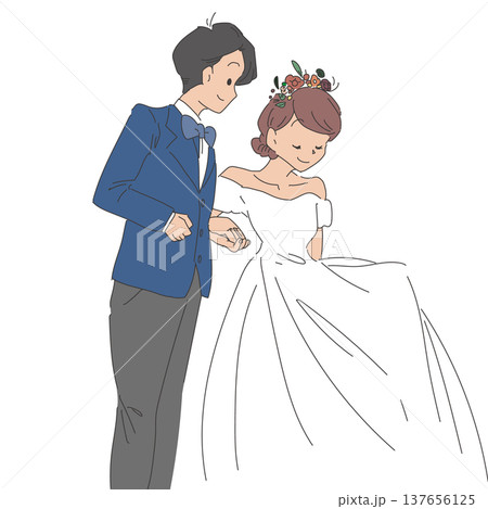 手を取って横並びで歩く新郎新婦 手を取って横並びで歩く新郎新婦 137656125