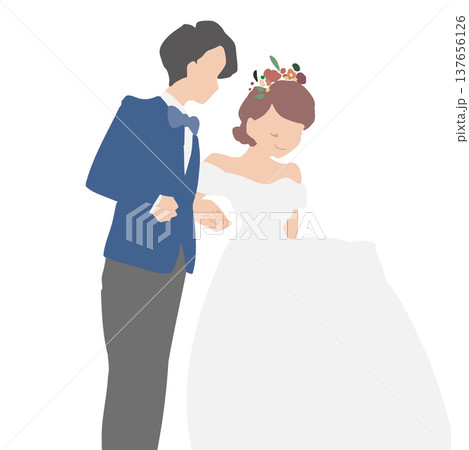 手を取って横並びで歩く新郎新婦 137656126