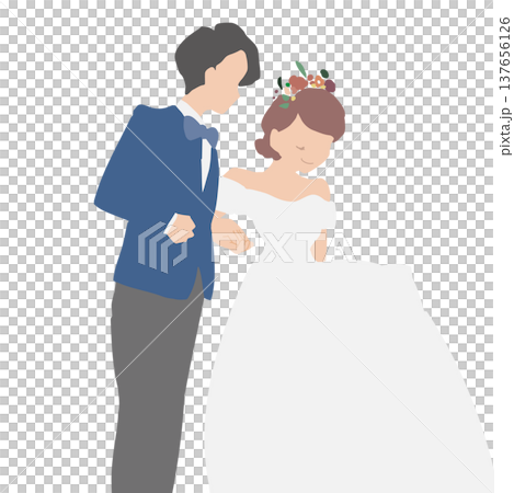 The bride and groom walk side by side, holding hands. The bride and groom walk side by side, holding hands. 137656126
