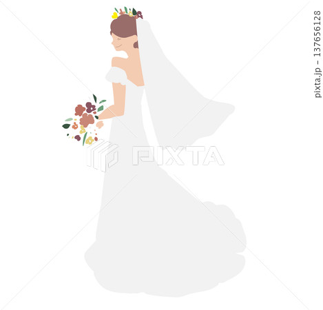 振り返るウェディングドレスを着た新婦 137656128