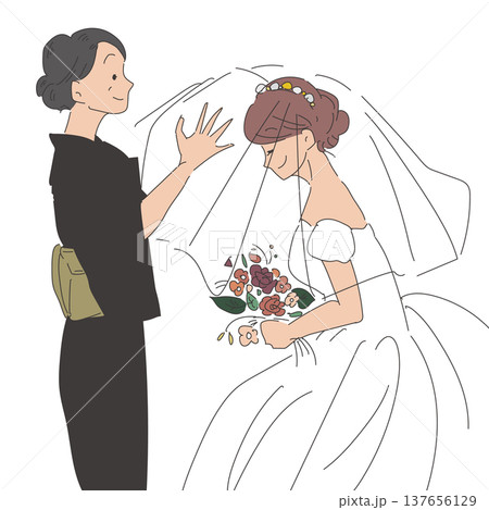 ベールダウンセレモニーをする母親と花嫁 137656129