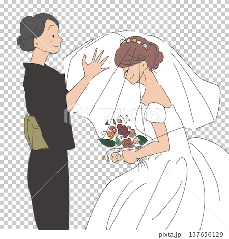 ベールダウンセレモニーをする母親と花嫁 137656129