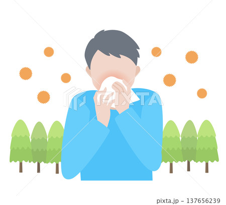 花粉症で鼻水が止まらない男性 花粉症で鼻水が止まらない男性 137656239