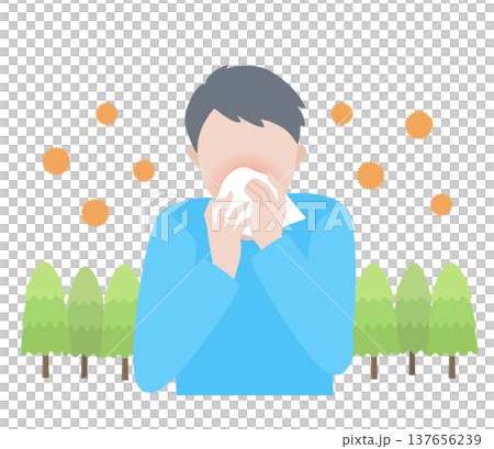 花粉症で鼻水が止まらない男性 花粉症で鼻水が止まらない男性 137656239