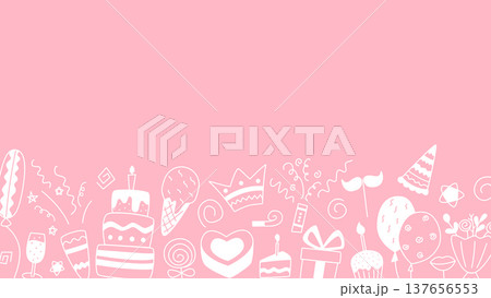 Horizontal pink banner with white silhouettes of holiday attributes Horizontal pink banner with white silhouettes of holiday attributes 137656553