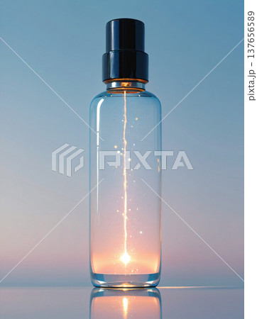 幻想的なインパクトのあるコンセプトの化粧品ボトル、輝く光	 137656589