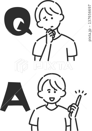 男性医師のQ＆Aのイラスト素材セット　線画のみ 137656697