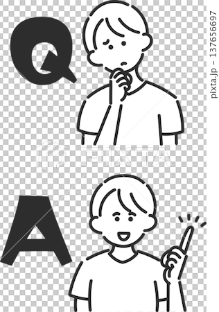 男性医師のQ＆Aのイラスト素材セット　線画のみ 137656697