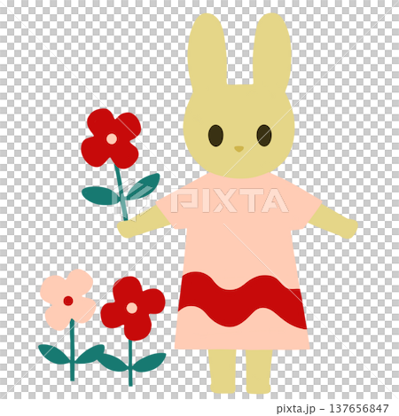 A cute rabbit in a dress picking flowers A cute rabbit in a dress picking flowers 137656847