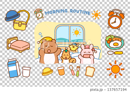 動物角色晨間日常插畫套裝 | 日常作息及幼兒 137657194