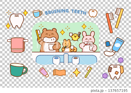 動物造型刷牙插畫套組 | 適合日常習慣和幼兒 動物造型刷牙插畫套組 | 適合日常習慣和幼兒 137657195