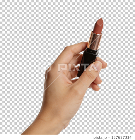 Hand Holding Red Lipstick Beauty Product Mockup 137657334