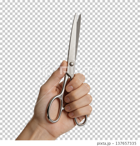 Hand Holding Metal Scissors Tool Mockup 137657335