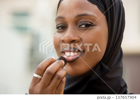 Close-up young woman with veil, happy. 137657904