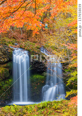 【山梨県_富士吉田市】秋色に包まれた、鐘山の滝と桂川 11月 【山梨県_富士吉田市】秋色に包まれた、鐘山の滝と桂川 11月 137658039