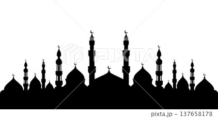 mosque masjid black color silhouette vector design	 137658178