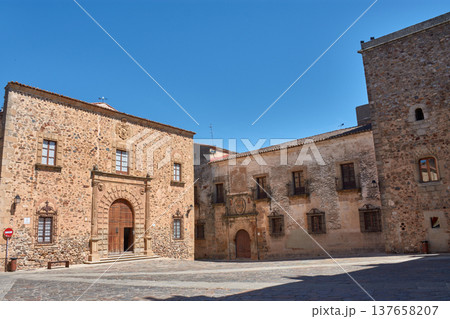 Renaissance facade of the Episcopal Palace in Plaza Santa Maria in Caceres,Spain Renaissance facade of the Episcopal Palace in Plaza Santa Maria in Caceres,Spain 137658207