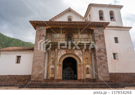 Ornate Facade of the Andahuaylillas Church in the Peruvian Andes 137658268