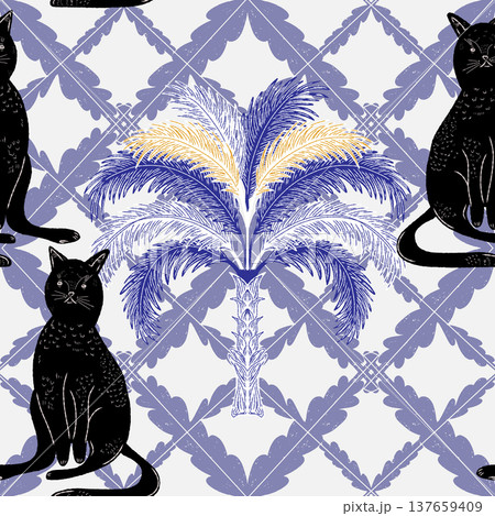 seamless pattern with cats and traces seamless pattern with cats and traces 137659409